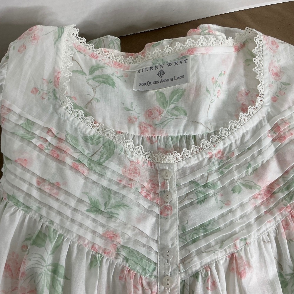 Eileen West for Queen Anne's Lace Floral Nightgown Prairie Lace Trim Ruffle Maxi - Picture 10 of 13